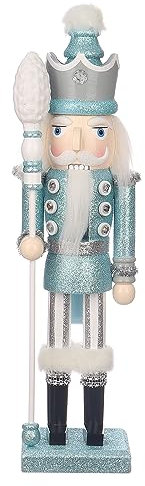 15 Nutcracker Figurines, Glitter Turquoise/White/Silver Christmas Wooden King Nutcracker Soldier Decorations Holding Scepter for Holiday Fireplace Mantle Centerpiece Tabletop Home Decor
