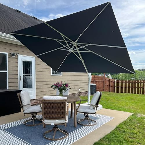 PURPLE LEAF Parasol Déporté 2,7 × 3,5 m Rectangulaire Poteau Blanc avec Manivelle, Parasol de Jardin Extérieur Inclinable en Aluminium avec Protection UV et Rotation à 360°, Gris Clair
