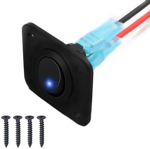 VISSQH 1bandas Interruptor de Redondo,12 V 20A Coche Interruptor Palanca,Interruptor Basculanteluz LED azul botón de control de encendido/apagado con cables de conexión,placa de instalación