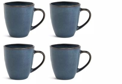 SHABJY Set of 4 Reactive Stoneware Mugs Check Out The Rest of Our Matching Blue Glazed Stoneware Beauties and Enjoy A Full House - Navy