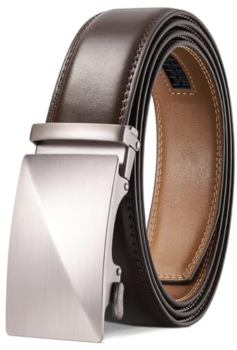 LAKIDAY Cintura Uomo, Marrone Cintura con Fibbia Automatica a Cricchetto Per Abito da Uomo, Cintura in Pelle 35 mm Misura Regolabile 12-KAFEI-125