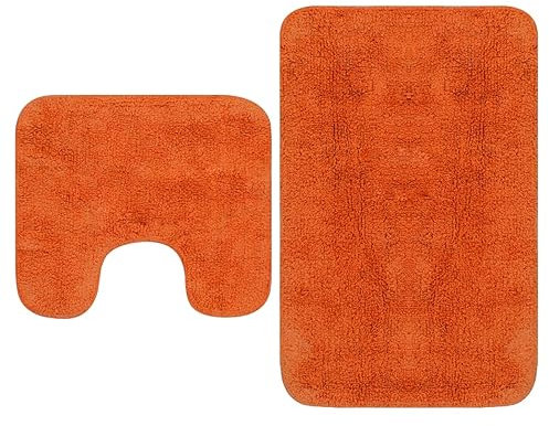 Gecheer 2-TLG. Badematten-Set, Badematte mit U-formigen WC-Vorleger aus Baumwolle, Badteppich Toilettenmatte Badezimmer Teppich Badgarnitur Duschvorleger Stoff Orange