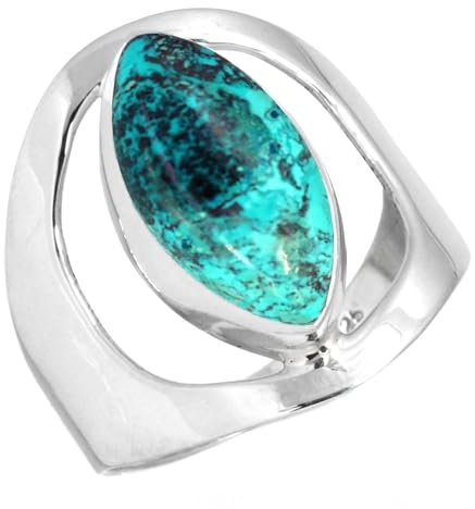 Jeweloporium Blauer Shattuckit Silberring Größe 68 (21,6), 925 Sterling Silber Ring für Damen, Natürlicher Marquise Stein Handgefertigter Schmuck