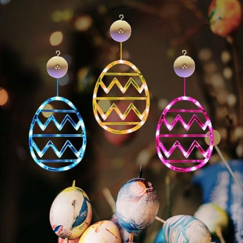 Pipihome Osterdeko Led Fenster Licht, 3 Stück Ostern Deko Fenster Lichterkette Ostereier Lichterketten Dekoration zum Aufhängen für Outdoor Innen, Zimmer Wohnzimmer Deko, Ostern Geschenk