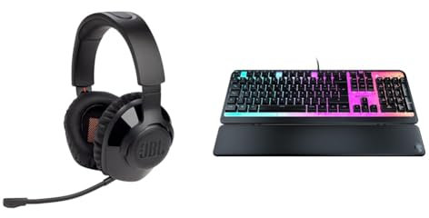 JBL Quantum 350 Over-Ear Gaming Headset – Wireless 2.4 GHz und USB-C-Anschluss – Schwarz & Roccat Magma Membrane RGB Gaming Keyboard mit RGB-Beleuchtung DE Layout