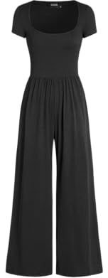 CIDER - Wide Leg, Scoop Neckline, Short Sleeve, Black Jumpsuit for Women, Black, Small