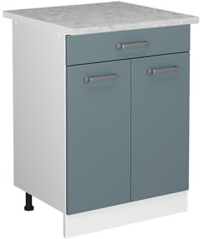Vicco Unterschrank R-Line, Universalschrank, Blau-Grau/Weiß, 60 cm mit Schubladen