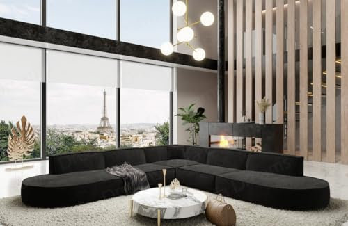 Ecksofa Alegranza L Form Designersofa Stoffsofa in Samt Sofa in Stoff (Schwarz)