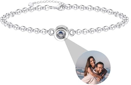 XXTONE Personalisiertes Foto Projektion Armband - Benutzerdefiniert Mit Bild Im Inneren Kreis - Einstellbares Valentinstag Geburtstag Schmuck Geschenk für Frauen Männer (Silber 2)
