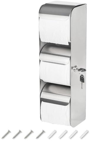 JIQILIHAI Commercial Toilet Paper Tissue Dispenser with Lock,3 Roll Stainless Steel Toilet Paper Holder Wall Mount,Dual Roll Touchless Locking Toilet Paper Towel Dispenser for Bathroom/Restroom