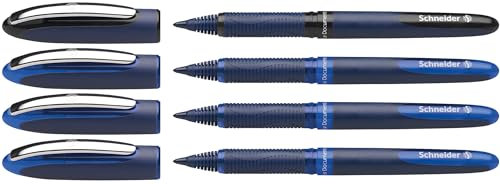 Schneider 183084 One Business Tintenroller (dokumentenecht mit 0,6 mm Strichstärke, Made in Germany) 4er Set, 3x blau, 1x schwarz