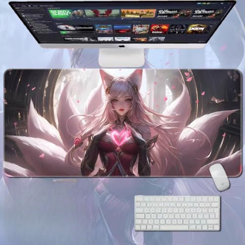 LOL Großes Gaming-Mauspad mit strapazierfähiger, rutschfester Unterseite aus Naturkautschuk, wasserdichtes Tastatur-Pad, Schreibtischunterlage für Gamer, Büro und Zuhause (Ahri 4)