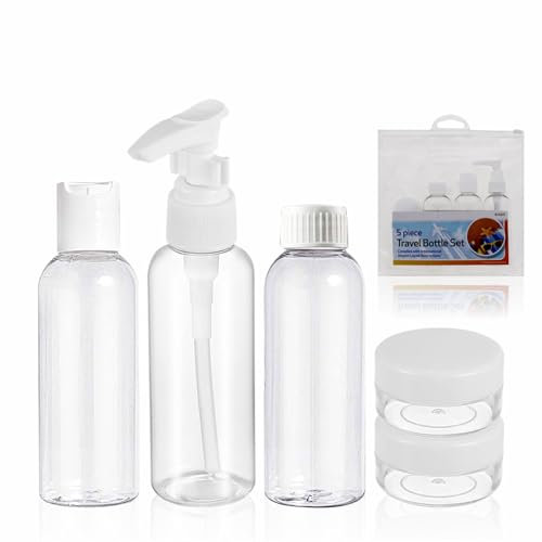 Travel Bottles For Toiletries Clear Travel Bottles With Zip Pouch Bag Leak Proof Refillable Bottle Set For Shampoo Conditioner Cosmetic Body Lotion Cleanser Shower Gel Travel Essentials (Pack Of 5)
