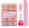 Maggidea False Nails Kit, 240 Pcs French Tip Square Press on Nails, Fake Nails Nude Base Glossy Full Cover Glue on Nails Art Manicure for Women (Medium Long Square- Nude Base)