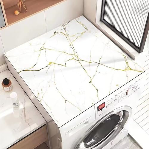 Odot Cubierta para Lavadora, Protector Superior Lavadora y Secadora, Alfombra para Lavadora, Antideslizante, Secado Rápido, para Lavadora Microondas Refrigerador (mármol Blanco Dorado,30x40cm)