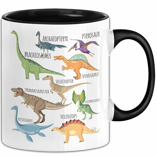 Dino Tasse Geschenk Dinosaurier Geschenkidee Jungs Dino-Fans T-Rex Arten Von Dinosaurieren Kakao Becher Becher (Schwarz)