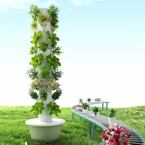 TIRUSS Vertical Hydroponic Grow Tower Aeroponic Tower for Fruits and Vegetables 9Layer 36Pots Planter with Water Tank and Pump