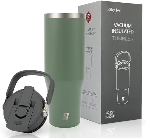 Riley Joy 2.0 Trinkflasche Edelstahl 1.2L Thermobecher mit Strohhalm und Henkel - Spülmaschinenfest - Auslaufsicherer Kaffeebecher to Go