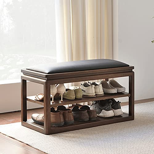Generisch Schuhbank Chinese Style Premium Solid Wood Shoe Rack Shoe Bench Shoe Organizer Storage Entryway Bench with 2Tier Shoe Rack Shelf.