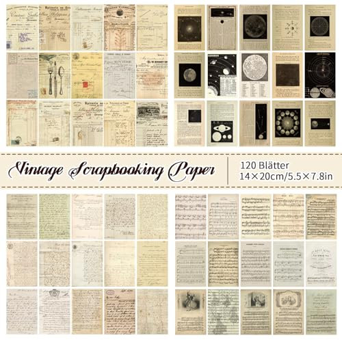 120Blätter Vintage Zubehör Bastelpapier,4 Stile Scrapbooking Sticker,Scrapbook Papier, für Junk Journal zubehör, Decorative Craft Paper Karte machen liefert DIY Schreiben/Album/Zeichnen/Reisetagebuch