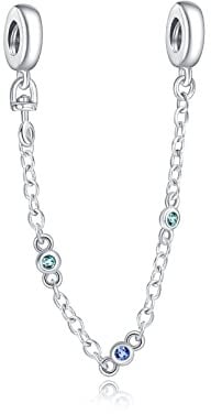 Amuefer Blue Chain Safety Chains Charms für Armbänder 925 Sterling Silber mit Cubic Zirkonia Anhänger für Halsketten Geburtstag Weihnachten Schmuck Geschenke für Frauen