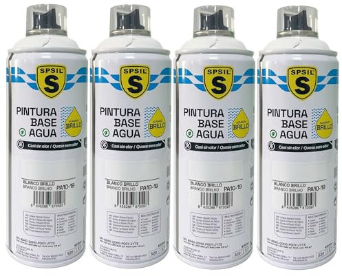 various - Pintura Spray Base Agua 400ml,Ecológica y Sin Olor,Para Muebles,Metal,Plástico y Madera,Colores Duraderos,Cobertura Uniforme - Blanco Brillo,4 unidad