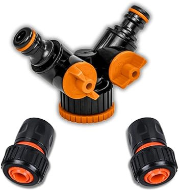 ABAZO Distributore universale a 2 vie, adattatore per rubinetto, tubo da giardino, adattatore per tubo da giardino, rubinetto con connettore rapido, attacco per rubinetto da giardino 3/4 e 1