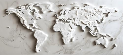 White Marble World Map Desk Pad – Large Mouse Mat for Keyboard and Mouse, Topographic Non-Slip Surface for Desktop