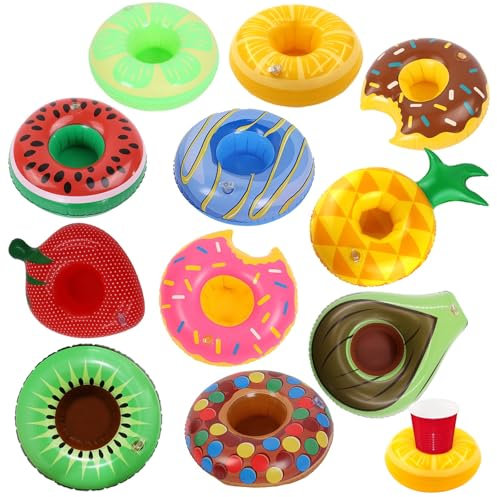 Getränkehalter für Pool, 11-teiliges Set, Bunte, sommerliche Designs, Hochwertiges PVC, Ideal für Sommerpartys und Poolspaß