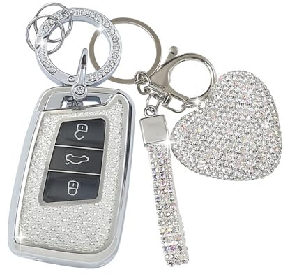 ZVRSUA Autoschlüssel Hülle Passt für VW，Autoschlüssel Schutzhülle Schlüsselgehäuse Kompatibel mit VW Volkswagen Passat B8 Jetta Polo Tiguan T-ROC MK2 Scirocco Skoda Superb Kodiaq Seat (Silber)