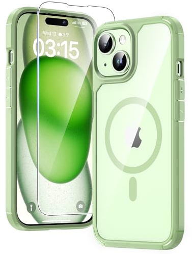 TAURI Cover per iPhone 15 con Pellicola in Vetro Temperato,[Compatibile con MagSafe] Magnetica Custodia per Sottile Anticaduta - Verde