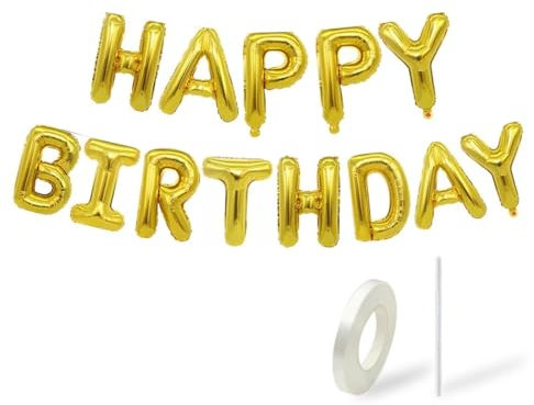 COYUN Foil Globos de Happy Birthday Banner Kit, Aluminio Globo para La Aniversario Fiesta, Feliz Cumpleaños Party Suministros Decoración,dorada