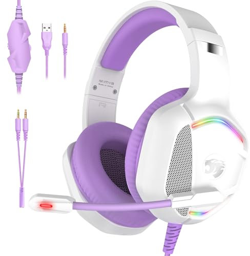 IMYB Gaming Headset with Cat Ears, Removable, RGB Light, Stereo Surround Noise Cancelling, Microphone for PC, PS4, PS5, Xbox One X/S, Switch, Mac, Laptop (Purple)