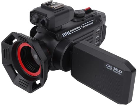 Videokamera Camcorder, HD 4K 53MP 50x Digital Zoom Auto Focus Digitale Vlogging Kamera für YouTube mit Externer Hot Shoe Schnittstelle, 3 Zoll Display, 2500 mAh Akku (Black)