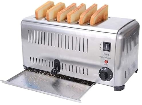 2500W Commercial Toaster, 6 Slices Bread Baking Machine With 5-Levels Adjustment, Stainless Steel Pop-Up Electric Toaster for Restaurants, Coffee Shops, Fast Food Restaurants, Snack Bars
