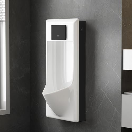 YITAYMLI Automatisches Sensor-Urinal für Männer,Ultraflaches Hocheffizientes Gewerbe-Urinal mit Spülung,spritzwassergeschütztes Urinal für Toiletten,Keramik-Urinale für Männer zur Wandmontage(Black)
