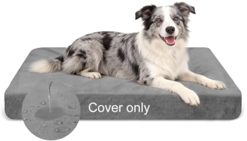 DUJUIKE 100% wasserdichter Ersatzbezug für Hundebett, weicher Plüschbezug, Samt-Matratzenbezug für Hunde, Waschbarer, Abnehmbarer Hundebezug, Hundematratzeneinlage mit Gummiband(Grau,XL)