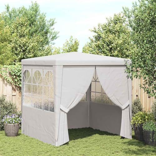 QJBSAVVA Partyzelt 2x2 m weiß Pavillon aus 90 g/m² PE mit rostfreiem Stahlrahmen UV-beständig und wetterfestes Gartenzelt für Partys Events Camping und Balkon ganzjährig einsatzbereit
