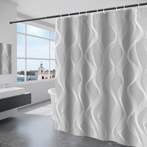 KAIMEIYU Tenda Doccia in Poliestere Tenda da Bagno in Tessuto Lavabile in Lavatrice con 12 Anelli Impermeabile 240X200CM Grigio