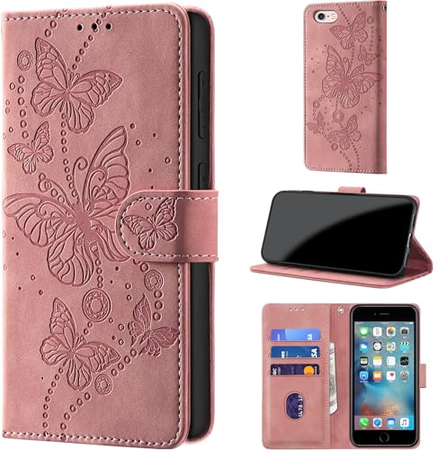 for iPhone 6 / 6S Wallet Case Flip, Pink | RFID Blocking, 3 Card Holder Stand, Shockproof TPU Shell, PU Leather Magnetic Closure