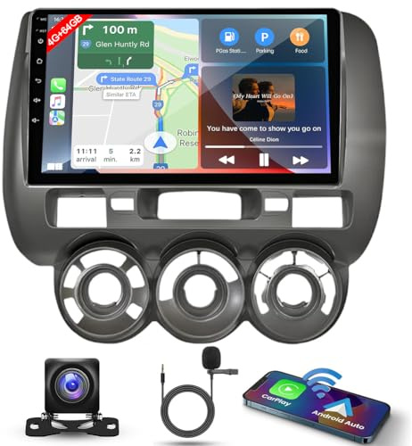 4G+64G Android 15 Upgrade Car Radio for Honda Jazz GD 2002-2008 HD Touchscreen 2 Din 9 Inch Car Stereo Receiver w/Wireless Carplay Android Auto GPS Navi Bluetooth Wifi BT SWC Backup Camera