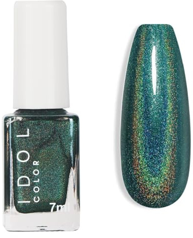 Holographic Nail Polish - Green Glitter Nail Polish - Magic Chameleon Laser Nail Varnish Quick Dry - High Glossy Shiny Chrome Sparkle Green Nail Varnish,Oil Based Formula,No Require Cured