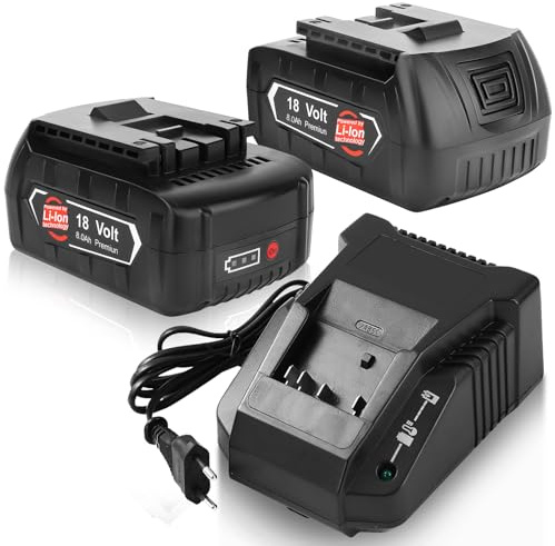 2 Stück 8000mAh Ersatz für Bosch 18V Akku + Ladegerät 14.4V-18V BAT609 BAT609G BAT618 BAT618G BAT619 BAT619G BAT610G BAT610 BAT612 BAT622 mit LED-Anzeige