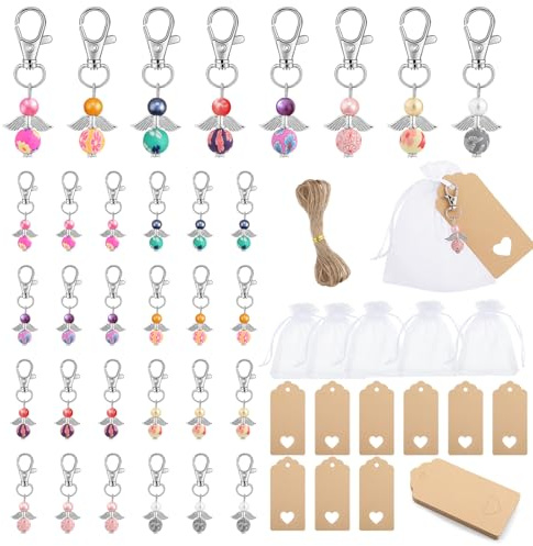 woric 35set Gastgeschenke, Schutzengel + Organzasäckchen Geschenkanhänger | 35 Schutzengel Anhänger inkl. Kraftpapier Anhänger&Organzasäckchen Gastgeschenke Hochzeit Taufe Weihnachten Advent