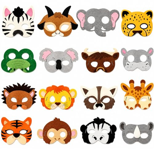 Party Maske Set,Cartoon Cosplay Filzmasken,Tiermasken Zum Ausmalen,Masken Geburtstag Deko,Maskenball Halbmaske,Maske Tier,Dschungel Party Deko,Maske Filz Tiere,für Karneval und Fasching Verkleidung