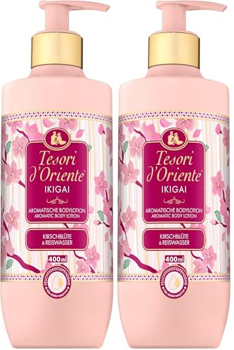 Tesori d'Oriente Bodylotion Ikigai |luxuriöse Körperlotion für samtige Haut | mit Kirschblüte & Reiswasser | Bodylotion zur Körperpflege | Ritual für Körper & Sinne | 400ml (Packung mit 2)