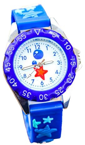Mixe Time Teacher Boys Girls Children Kids Analog Wrist Watch Cartoon 3D Band Environment Friendly Silicone Waterproof (Blue Football)