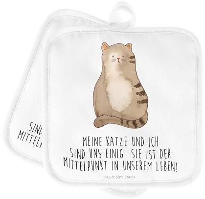 Mr. & Mrs. Panda Topflappen Katze Sitzen - Geschenk, Topfhandschuh, Katzenartikel, MIAU, Katzenbesitzerin, Kater, Herz, Schöne Topflappen,