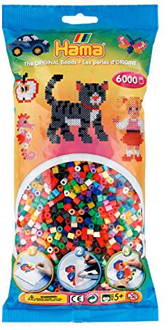 HAMA BEADS 205-68 - Perlas de planchar (tamaño mediano, aprox. 6000 unidades en 52 colores diferentes, multicolor. , color/modelo surtido