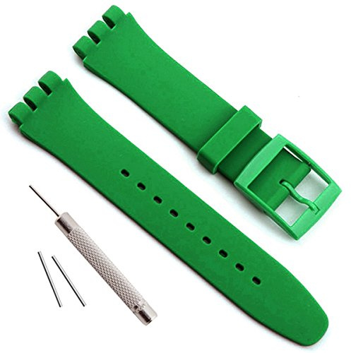 Replacement Waterproof Silicone Rubber Watch Strap Watch Band for Swatch (17mm 19mm 20mm) (19mm, Dark Green)